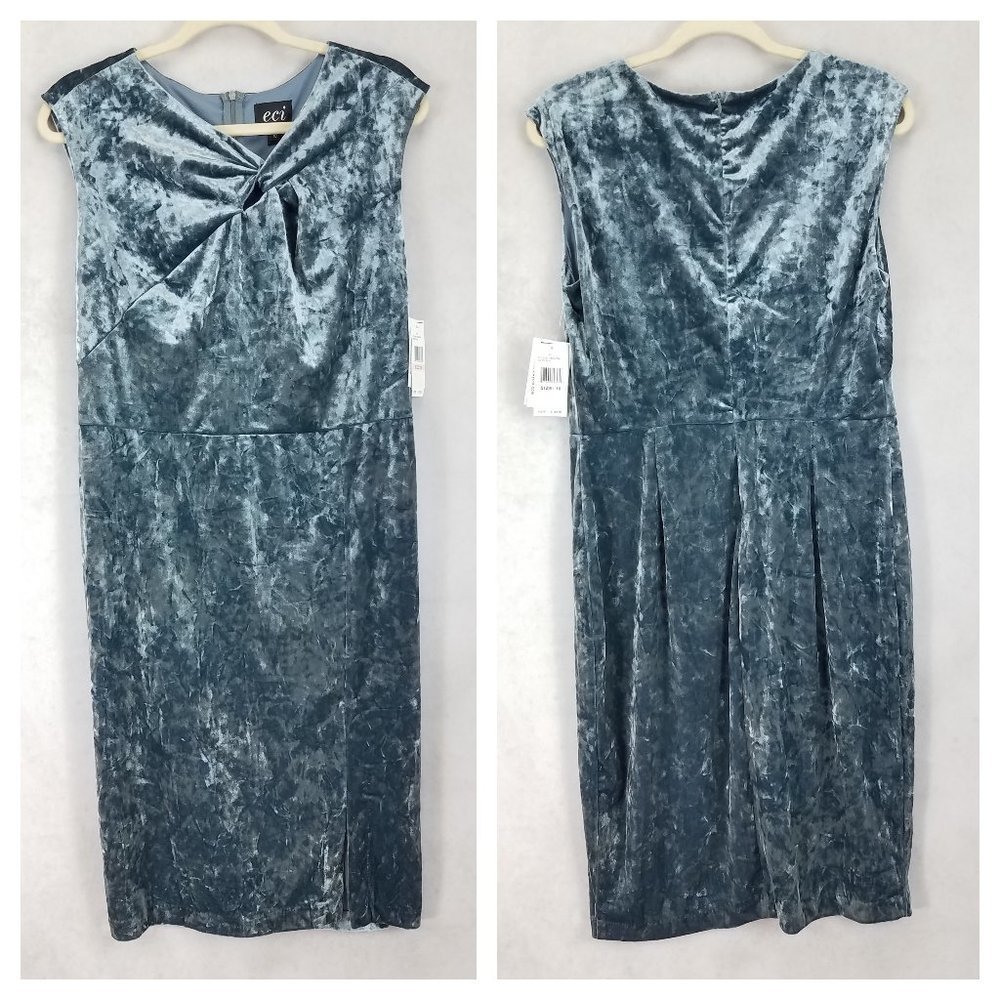 ECI Crushed Velvet Midi Dress in Slate Blue